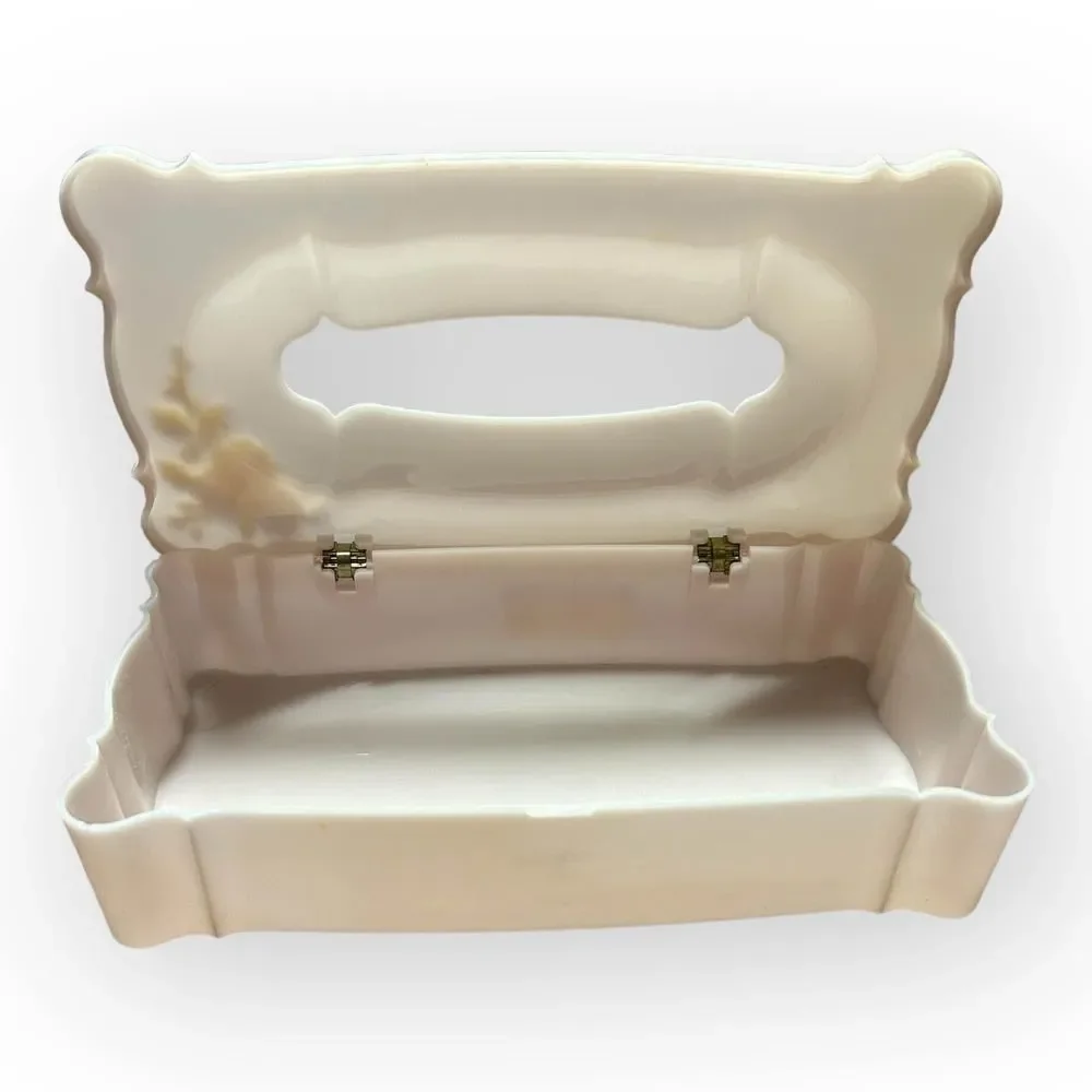 Vintage Schwartz Brothers Hinged Plastic Tissue Box pink Floral Bathroom Decor